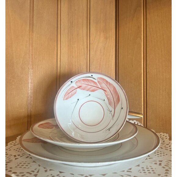 Vintage Bavaria Porcelain Teacup Saucer 3 Piece Set Orange White Hand Painted - Picture 1 of 9